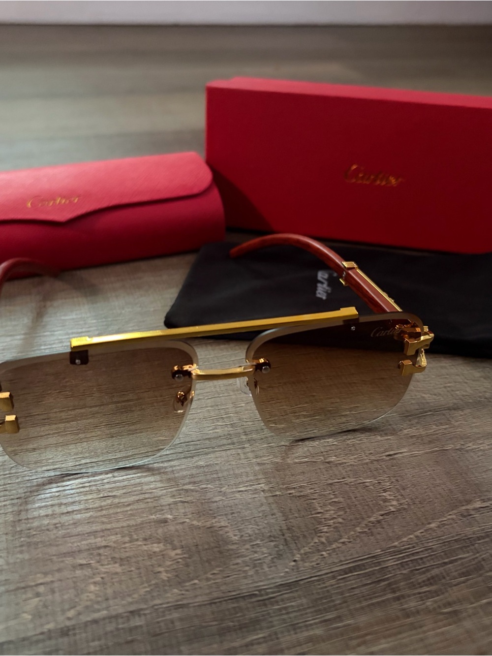 Cartier Rimless Sunglasses in Gold with Brown Gradient Lenses